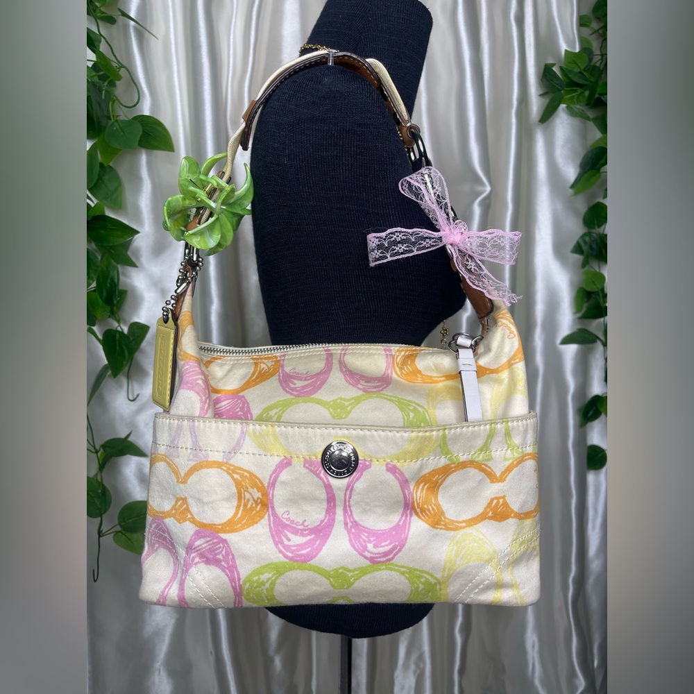 Coach Pastel Pink, Green, and Yellow Shoulder Bag